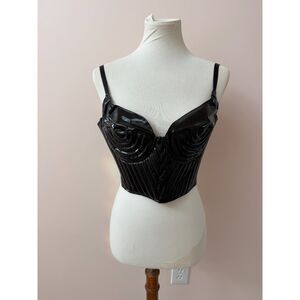 Dolls Kill Club Exx Masochistic Magic Black Vinyl Corset Top XL NWT